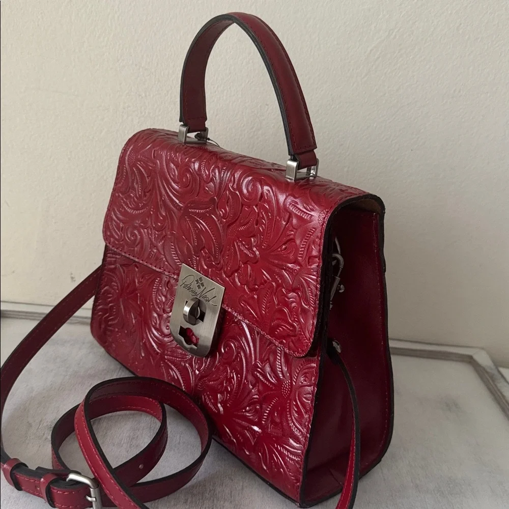 Patricia Nash Leather Tooled Crossbody Chauny Lava Red BRNTL Handbag Tote